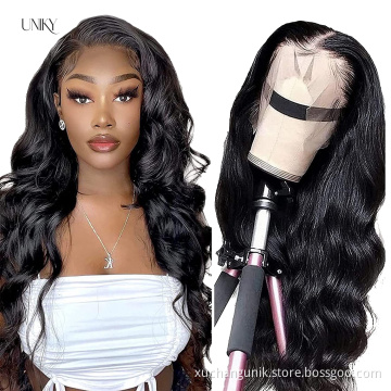 Virgin Brazilian Body Wave Human Hair Wigs Lace Front,Pre Pluck HD Transparent 360 Lace Frontal 5x5 Closure Wig For Black Women